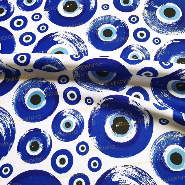 Beyaz Zemin Nazar Boncuğu Desenli Kumaş