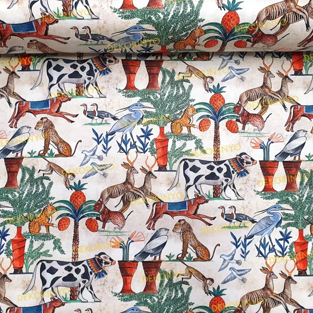 Antik Nil Nehri Yaşamı Temalı Kumaş