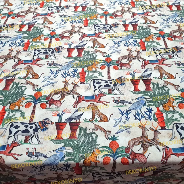 Antik Nil Nehri Yaşamı Temalı Kumaş