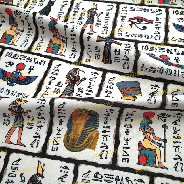 Mısır Tanrıları ve Sembolleri Temalı Kumaş