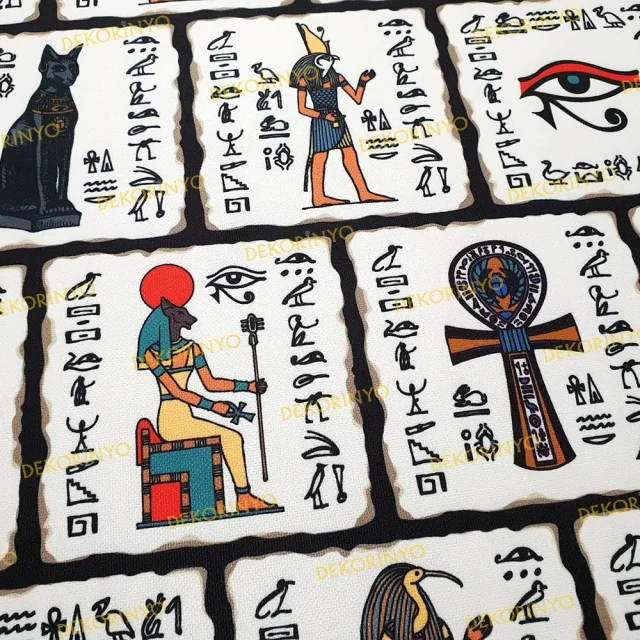 Mısır Tanrıları ve Sembolleri Temalı Kumaş