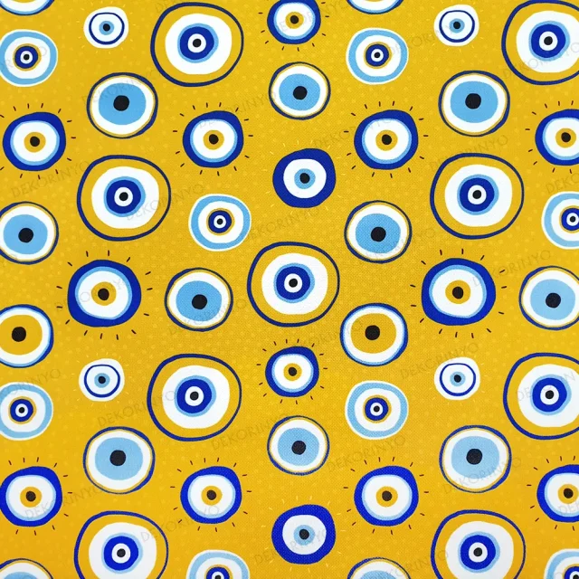 Sarı Zemin Nazar Boncuğu Desenli Kumaş