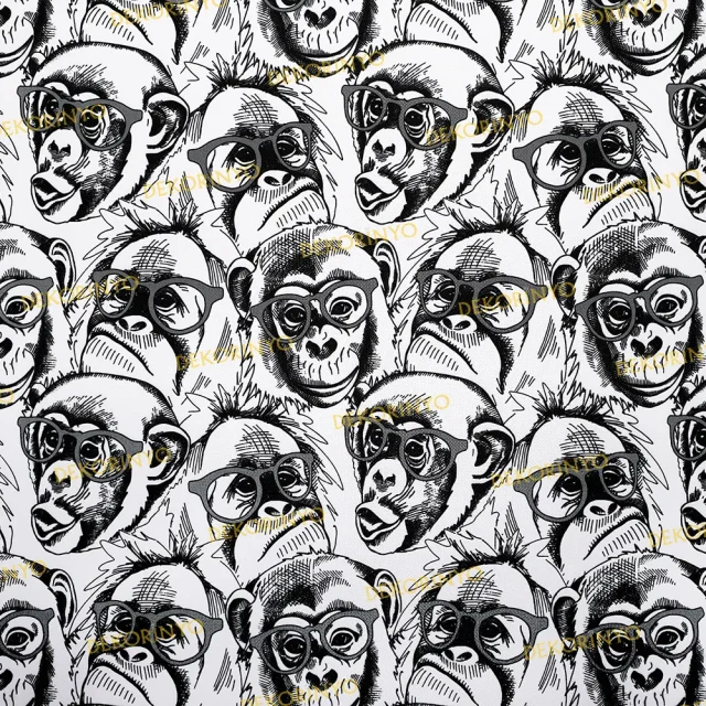 Siyah Beyaz Maymun Motifli Kumaş