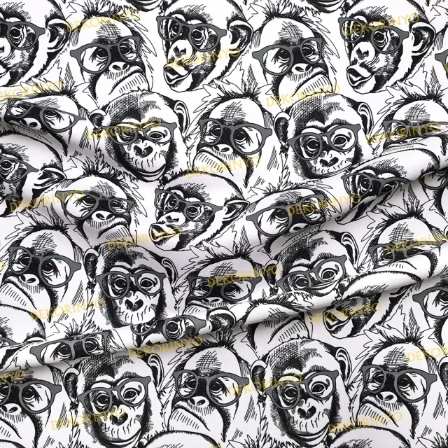 Siyah Beyaz Maymun Motifli Kumaş