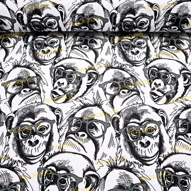 Siyah Beyaz Maymun Motifli Kumaş