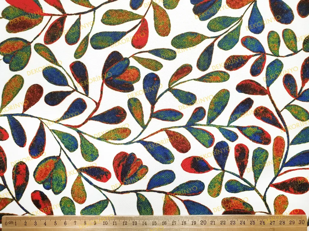 Renkli Sonbahar Yaprakları Motifli Kumaş