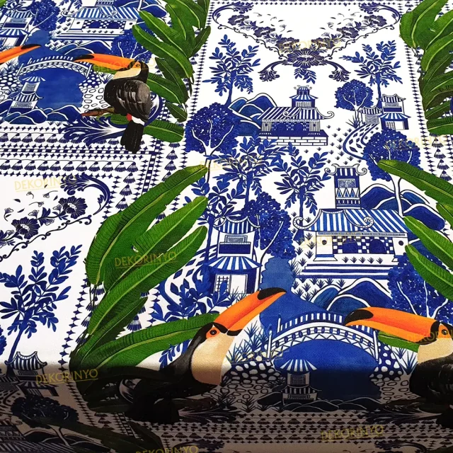 Tukan ve Çin Stili Motifler Kumaş