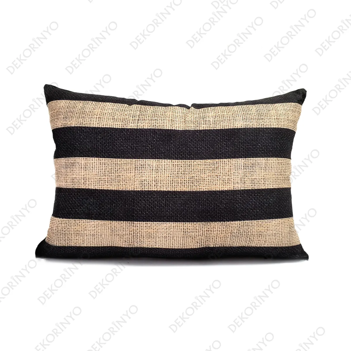 Çuval Görünümlü Siyah Çizgili Kırlent