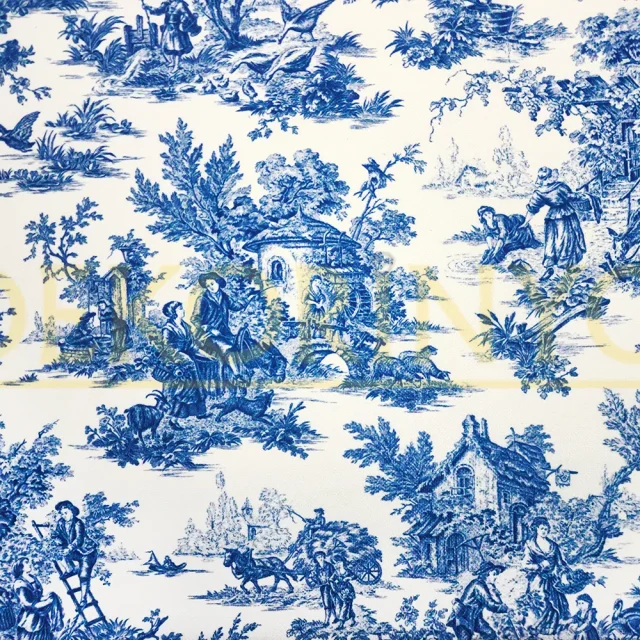 Mavi Toile de Jouy Desenli Kumaş